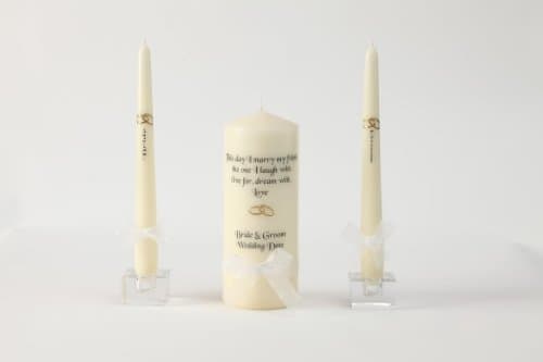Personalised Unity Candle Set This Day I Marry For Wedding (Ivory/Silver Ring)