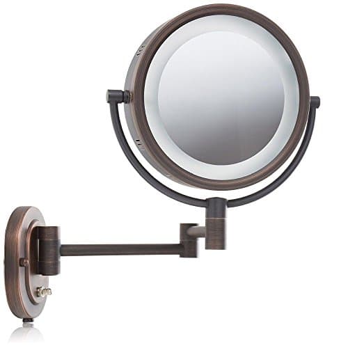 Makeup Mirror,Wall Mount with 5x Magnification Lighted Bronze 8" Swivel 2 Sided