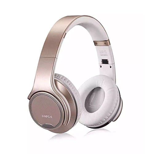 Bluetooth 4.2 Over-Ear Headphones，Foldable Over-Ear Stereo Headset Noise Cancelling,Wired and Wireless Modes Built in Mic with a 3.5mm Audio Cable for iPhone, Android Smartphones (Gold)