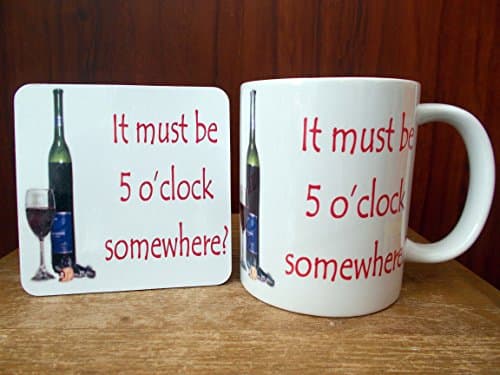 Mug &amp; Coaster Set. Cup &amp; Coaster Set. "It Must Be 5 O'Clock Somewhere"