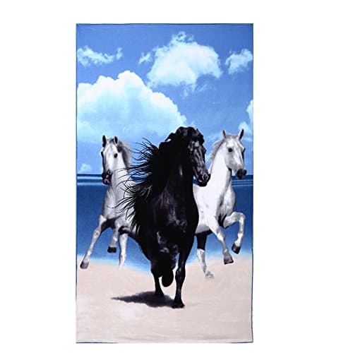 INIZI Beach Towel_39.4 * 70.9" Extra Large Microfiber Towel for Bath Swim Beach Chair Cover Horse Printed