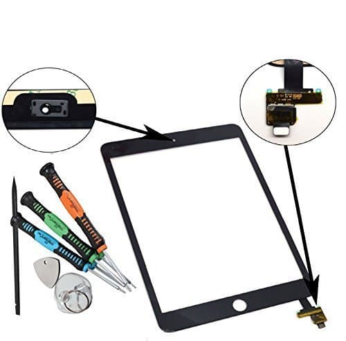 Trop Saint® Touch Screen Black Replacement Digitizer Front Glass Compatible with iPad Mini 3 IC Chip and Camera Bracket - Compatible with iPad Mini 3 (this is not a full LCD screen) + tools