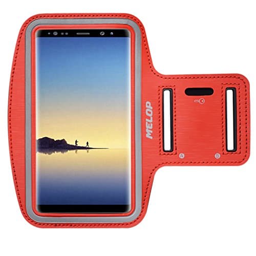 MELOP Armband for Samsung Galaxy Note 8, Note FE, Note 3, Note 5, Note 4 S8plus S7edge J7 A5 A7 A8 Professional Soft Sweat Resistant Sports Arm Band with Key Holder Card / Cash Pocket - Red