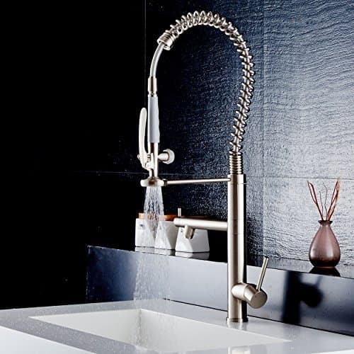 FLG Brushed Nickel Single Handle Kitchen Sink Faucet with Pull Down Sprayer,Commercial Style Pre-Rinse, Stainless Steel by FLG