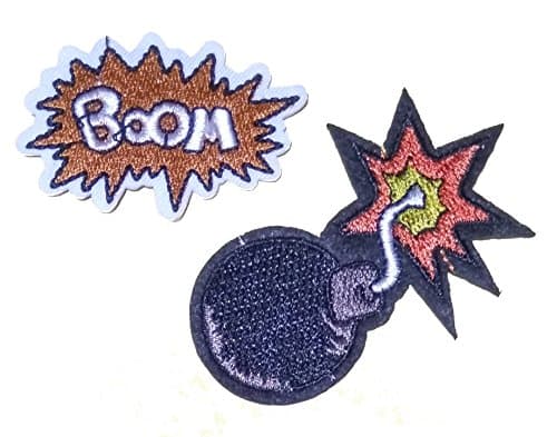 Boom Text & Exploding Boom (Set of 2) Iron on Sew on Embroidered Badge Applique Motif Patch From PatchWOW