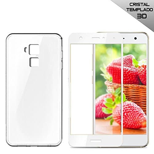 Pack Luxe Case Silicone + Screen Protector Premium Tempered Glass Protector 3d (Covers 100% Screen) for Huawei Nova Plus White