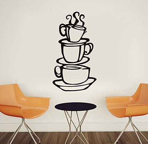 Moonnot Coffee House Cup Java Silhouette Wall Art Sticker, Metal Black Finish