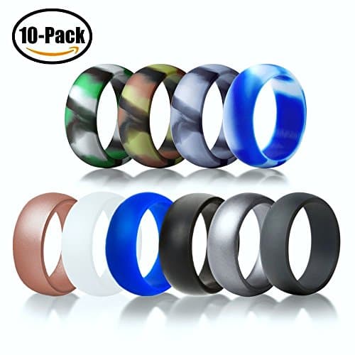 Silicone Wedding Ring - Durable Comfortable Antibacterial Rubber Rings - 10 Pack (12, MEN)