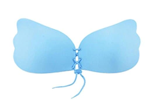 Smallwin Womens Comfy Adhesive Bra,Push Up Drawstring Strapless Bra Blue B