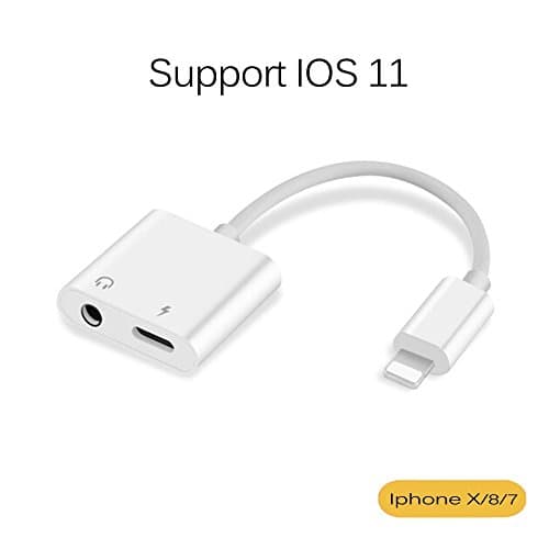 (Support IOS 11) iPhone 7 Adapter, iPhone 8 / X Adapter, 2 in 1 Lightning to 3.5mm Headphone Adapter, Charge Adapter, Earphone Adapter 2 in 1 with Lightning Charging Port for iPhone 7/8/8 Plus/X