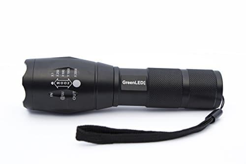 GreenLED Super Bright Tactical LED Flashlight, Zoom, Adjust, Focus, 5 Modes 1000 Lumens, Water Resistant Outdoor Torch with Rechargeable 18650 Li-ion Battery and Charger by GreenLED