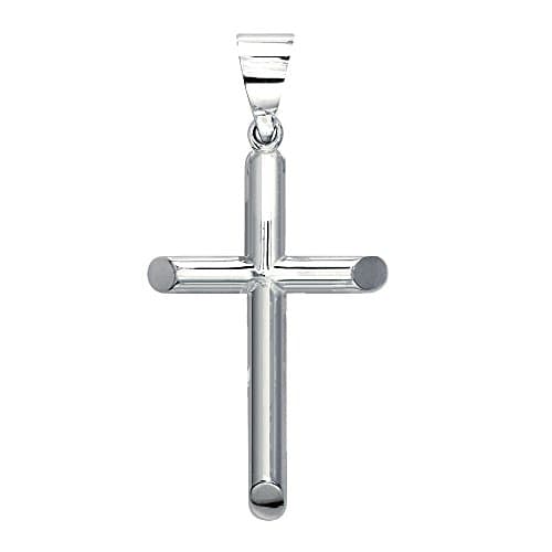 Large Solid Barrel Cross Charm, 38mm in 14K White Gold