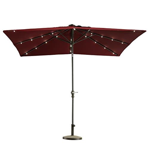 Outdoor Sunshine 7x9 Feet Rectangular Solar Powered LED Light Patio Umbrella Push Button Tilt and Crank (Base not Included)