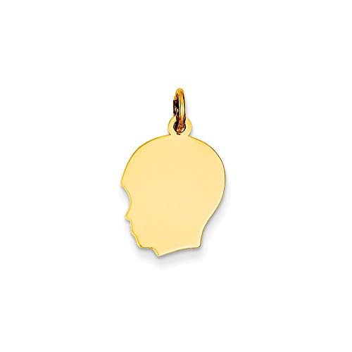 14k Solid Gold .018 Gauge Facing Left Engravable Boy Head Charm -