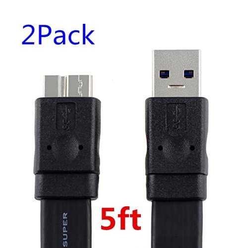 Flat Note 3 Cable, NewLobo(TM) 2 Pack 5feet/ 1.5m Flat Noodle Micro USB 3.0 Superspeed Sync &amp; Charging Data Cable for Samsung Galaxy S5 / Galaxy Note 3 N9000 N9002 N9005 Note III(5feet,Black)[2 Cables Included]
