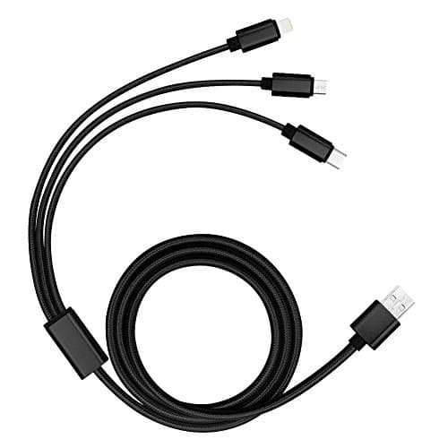 USB Type C Cable, PowerLine USB 2.0 (4ft) Charging Cable with Micro USB, USB Type C, Lighting Cable Compatible for iPhone 5/5s/5c 6/6s Plus, Latest Mac, Nexus 6P, Android Phones(Black)