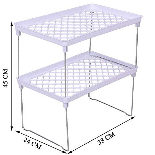 OHELIGO Plastic Folding Rack for Kitchen Storage Sink Cupboard Shelf Organizer Set of 2 White 45x24x38
