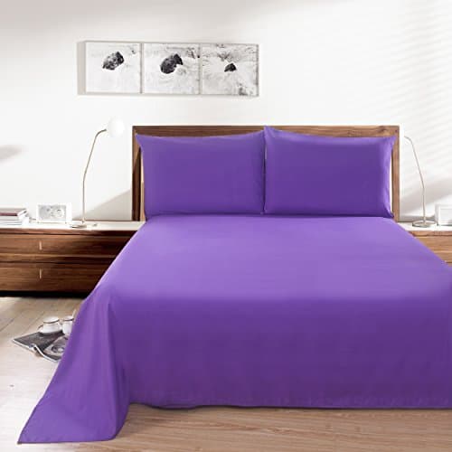 Lullabi Linen 100% Brushed Soft Microfiber Bed Sheet Set, Fitted &amp; Flat Sheet &amp; Pillowcases, Cozy Comfortable, Wrinkle, Fade, Stain Resistant, Deep Pockets (Purple, Full)