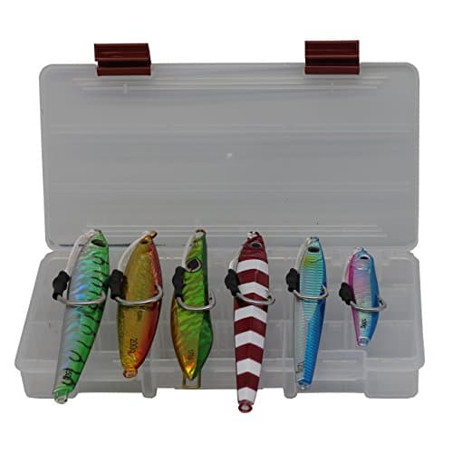 Modenpeak 6pcs Flat Fall Jigs Vertical Lead fish With Norway Hooks and Military Grade Braid Assist Cords Available 3.5oz/100g-9oz/250g Full Kit
