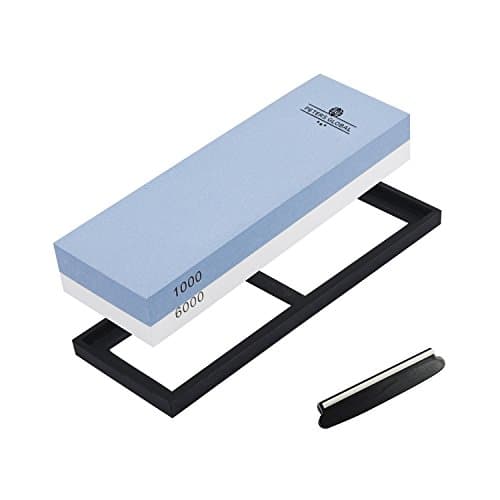 WHETSTONE Double Sided Professional Grade Knife Sharpener by PETERS GLOBAL - Includes #1000 &amp; #6000 Grit Water Sharpening Stone, Non-Slip Rubber Base Instruction Manual and FREE Angle Guide