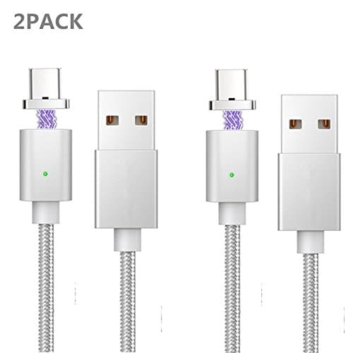 NEWDO Magnetic USB Type C Charging Cable/2.4A Braided Nylon Cables &amp; Data Sync Cord USB-C Connector Adapter/Strong Magnets for Auto Aim/3.3 ft/Reversible Pins with Both Magnetic Elements (2PACK)