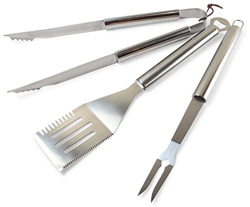 3 Piece BBQ Tools Set - Grill Spatula, Fork, Tongs - Stainless Steel Barbecue Utensils