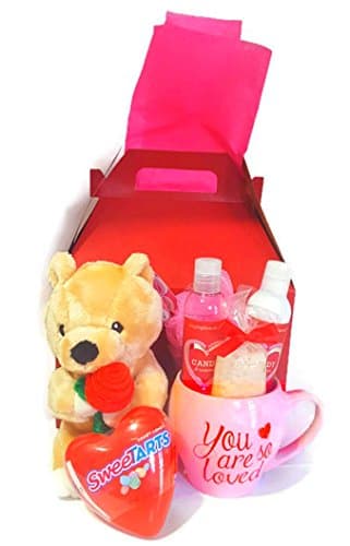 Valentine's Scented Mug Gift Set with Candy and Soft Plush Teddy Bear (Candy Dreams with Sweetarts Candy)