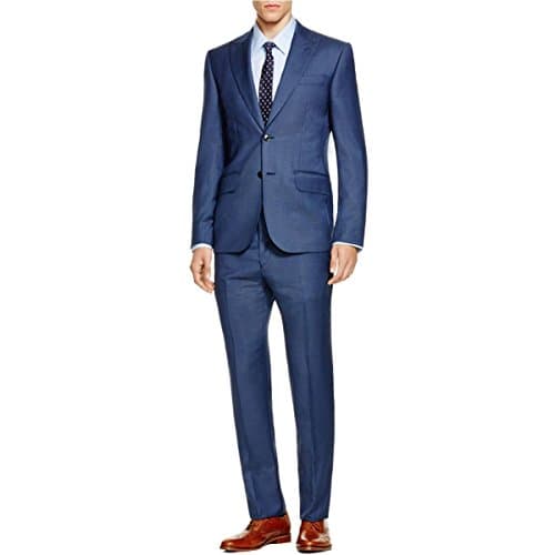 Hardy Amies Mens Wool Checkered Two-Button Suit Jacket Navy 44R