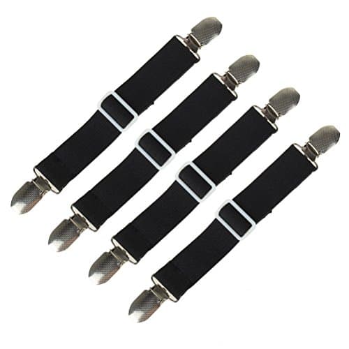 Eholily Adjustable Bed Sheet Fasteners Suspenders, Gripper and Strap, Smooth any Sheets on any Bed or Sofa, Sleep Better,Black,4 Pack