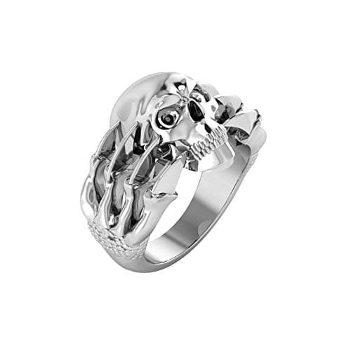 Unisex Solid Sterling Silver Spooky Skull Ring Cradled in Menacing Claws