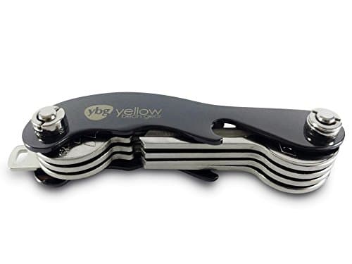 Yellow Bean Gear Smart Universal Key Ring Organizer Holder - Compact Black Heavy Duty Metal With Bottle Opener + Tool Free Screw + 2 Piece Extension Accessories Set - Add Fob Car Keys With Loop Piece