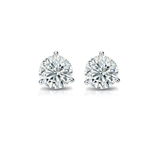 Holiday Sale! Solitaire Real 14k White Gold Round Diamond Stud Earrings (Promo)(Color- KLMN,Clarity I3/I4)Martini Setting (0.15)