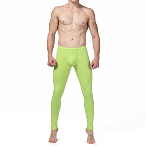 GOGOHOT Mens Solid Modal Warm Pants Long Johns Green Medium