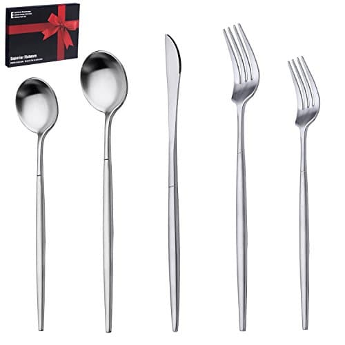 Silverware set,HXSNEW Stainless Steel Flatware set,Exquisite Extra Thick Heavy Duty Matte Burnishing Cutlery Set,5 Pieces,Service for 1