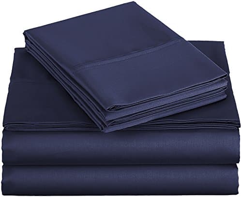 EVOLIVE Ultra Soft Solid Premium Brushed Microfiber 4 Piece Sheet Sets Including 1 Flat Sheet, 1 Fitted Sheet, and 2 Pillow Cases (Navy, Queen)