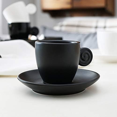 CPTTKI cupMini 90ml Concise Black White Matte Light Bitter Coffee Mug Set with Tray Italian Espresso Cappuccino Taza Cafe Latte Cup Saucer 90cc Black Matte