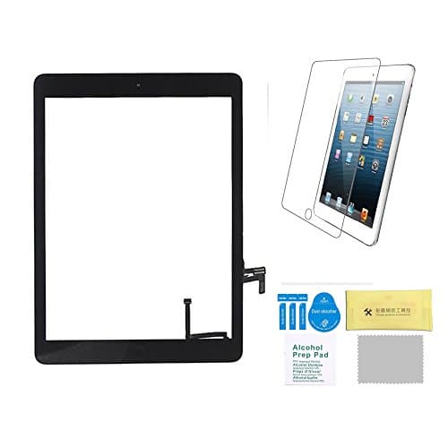 Wonsain Replacement 9.7" Touch Screen Digitizer Glass for IPAD Air 1st Genreation Home Button and Flex Cable + Original Adhesive +Tempered Glass (Black)