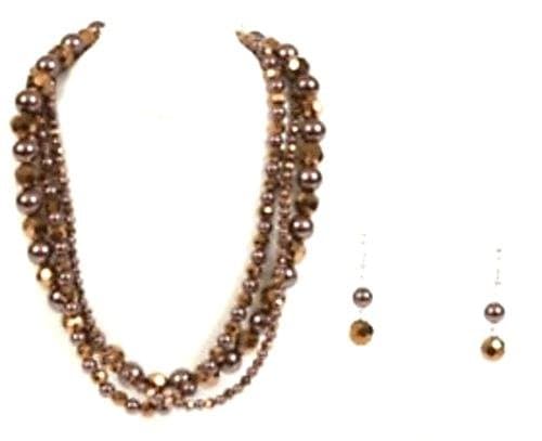 Mixed Bead Three Strand Necklace and Earrings Set