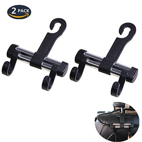 2 Pack Car Seat Hooks, Universal Vehicle Hook Strong and Durable Backseat Headrest Hanger for Umbrella, Handbags, Purse, Grocery Bag, Plastic Bags and More
