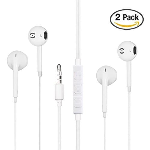 In-ear Headset,earphones,2 Pack Wired Earbuds Remote control perfect for iPhone 6s 6 Plus 5s 5 4s 4 SE 5C iPad 7 8 7s IOS Samsung S7 S6 Note 1 2 3, Tablet PC and Other Compatible Devices (White)
