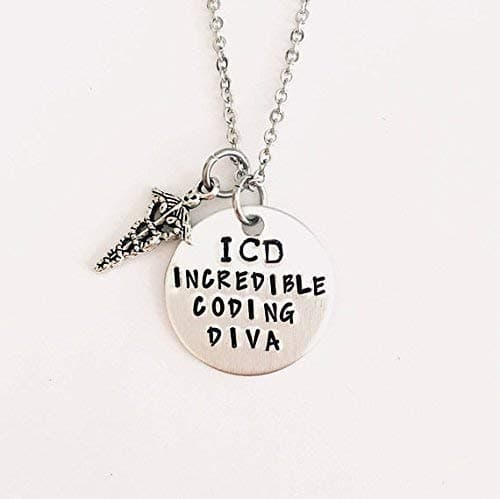 RHIT Medical Coder Necklace Coder Keyring ICD Coder Handstamped Coding Diva