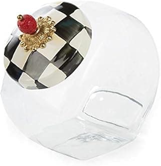 MacKenzie-Childs Cookie Jar With Courtly Check Enamel Lid 6" wide, 8" tall,