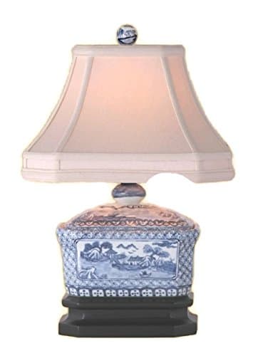 Beautiful Blue and White Porcelain Candy Box Blue Willow Pattern Table Lamp 15" Shade and Finial Included