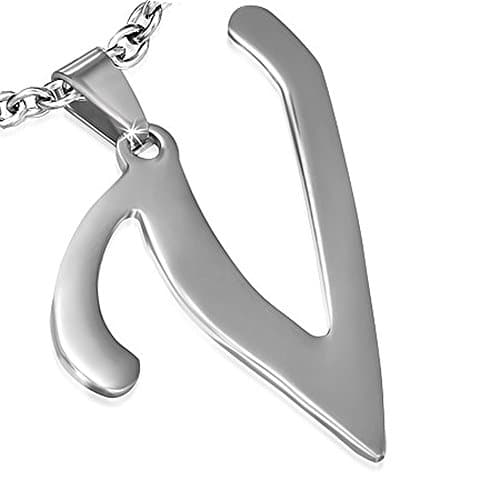 Stainless Steel Cursive Initial Alphabet V Charm Pendant