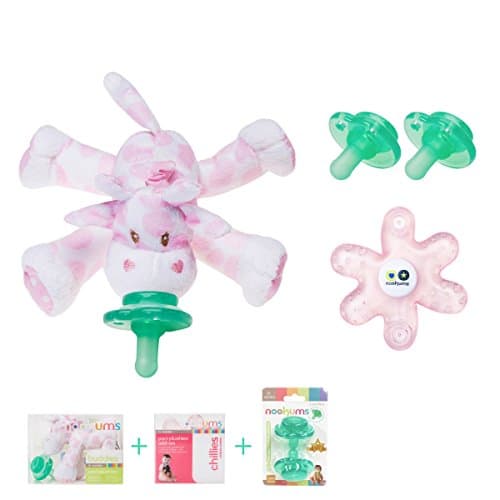 Nookums Paci-Plushies Baby Gift Set - Pacifier Holder, Teether and Replacement Pacifier 2 Pack (Plush Toy Includes Detachable Pacifier, Use with Multiple Brand Name Pacifiers) (Pink Giraffe)…