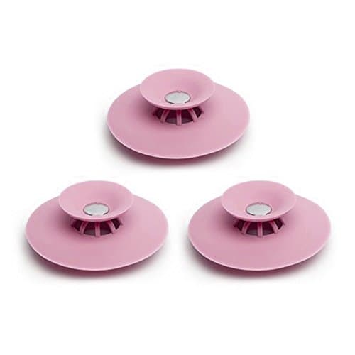 Rommeka Silicone Drain Stopper - 3 PCS Creative 2 in 1 Deodorant Sink Bathtub Stop &amp; Bathroom Hair Catcher, Drain Plug Protector Strainer Floor Filter Cover Clog for Kitchen Tub (Pink)
