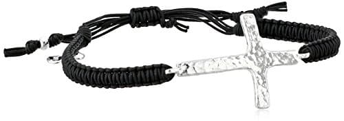 Tai Silver Cross, Matte Black Cord Easy Pull Bracelet