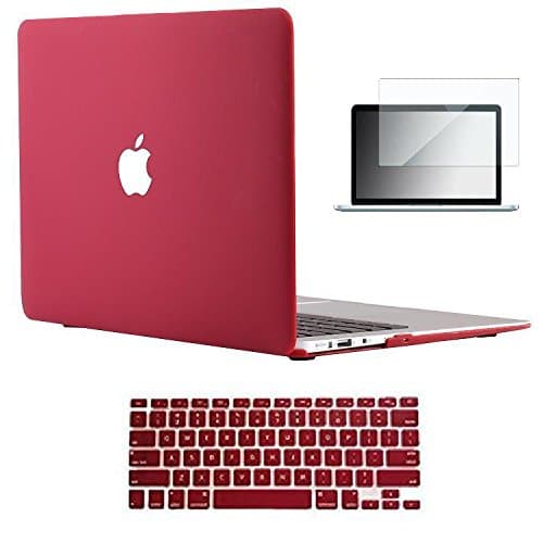 Vasileios 3in1 Rubberized Frosted Soft-touch Hard Shell Case Cover &amp; Screen Protector for 13-inch Macbook Air 13.3" (Model: A1369 and A1466) (Wine Red)