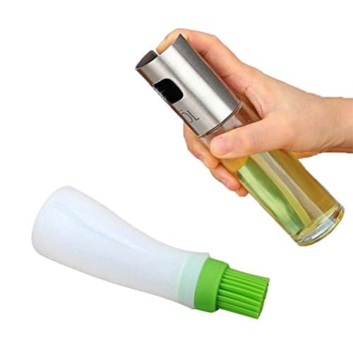 Olive Oil Sprayer Set for Portion Control Cooking and Baking,Includes Silicone Oil Bottle Brush for Cooking Salad,Bread Baking,Barbecue Injector Stainless Steel Kitchenware Tools