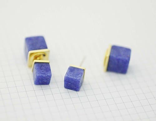Front and Back Cube Blue Stone earrings, Cube Ear Jackets. Gemstone Jacket, Marble ear jacket,